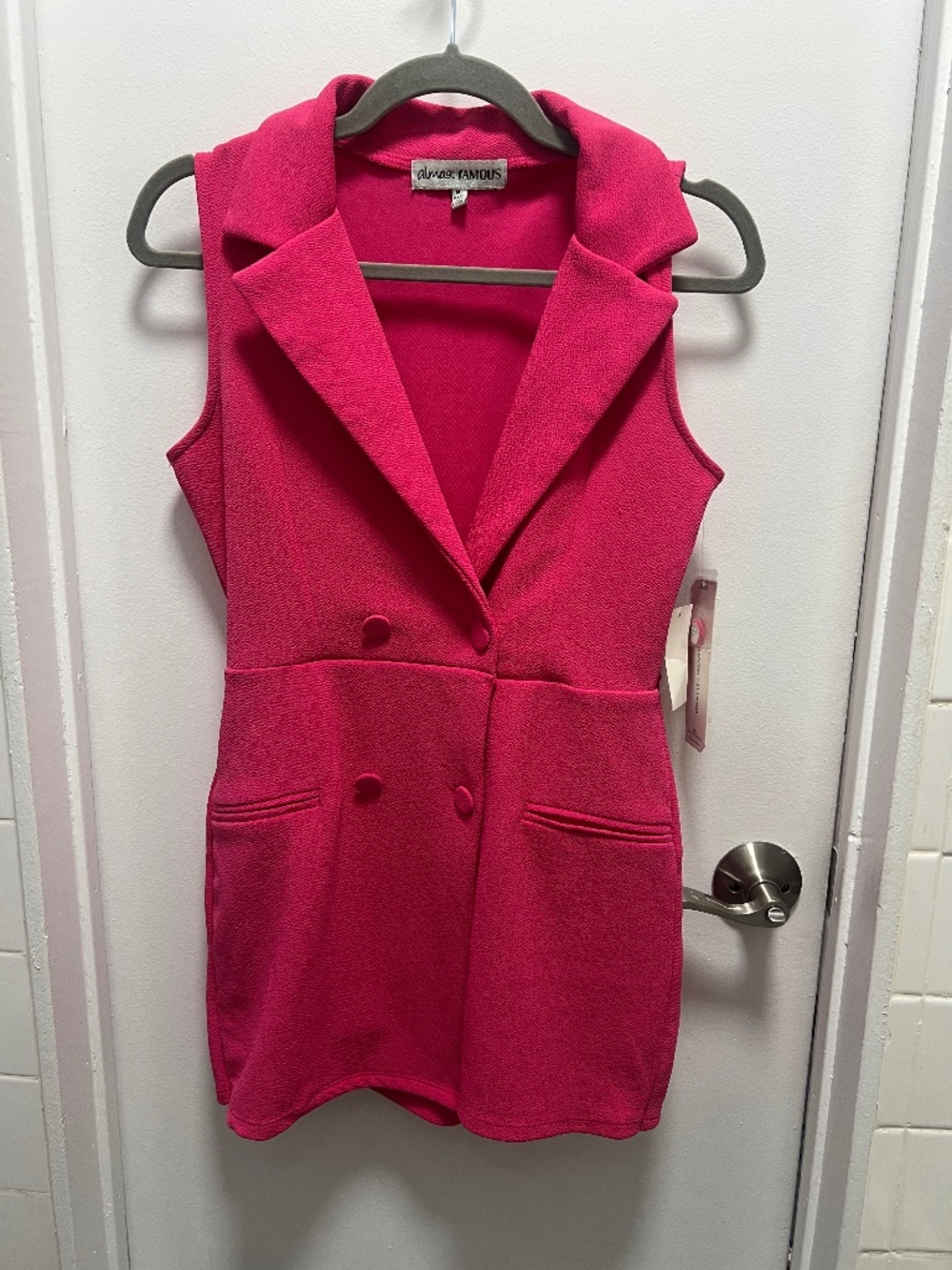Almost Famous Hot Pink Sleeveless Blazer Collared Romper